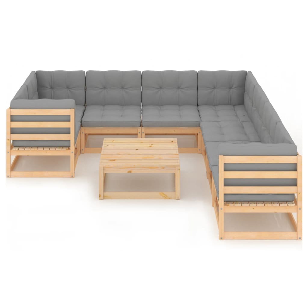 9-tlg. Garten-Lounge-Set mit Kissen Kiefer Massivholz
